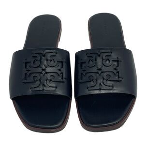 Tory Burch Ines Slides Black Leather Size 8 NEW IN BOX